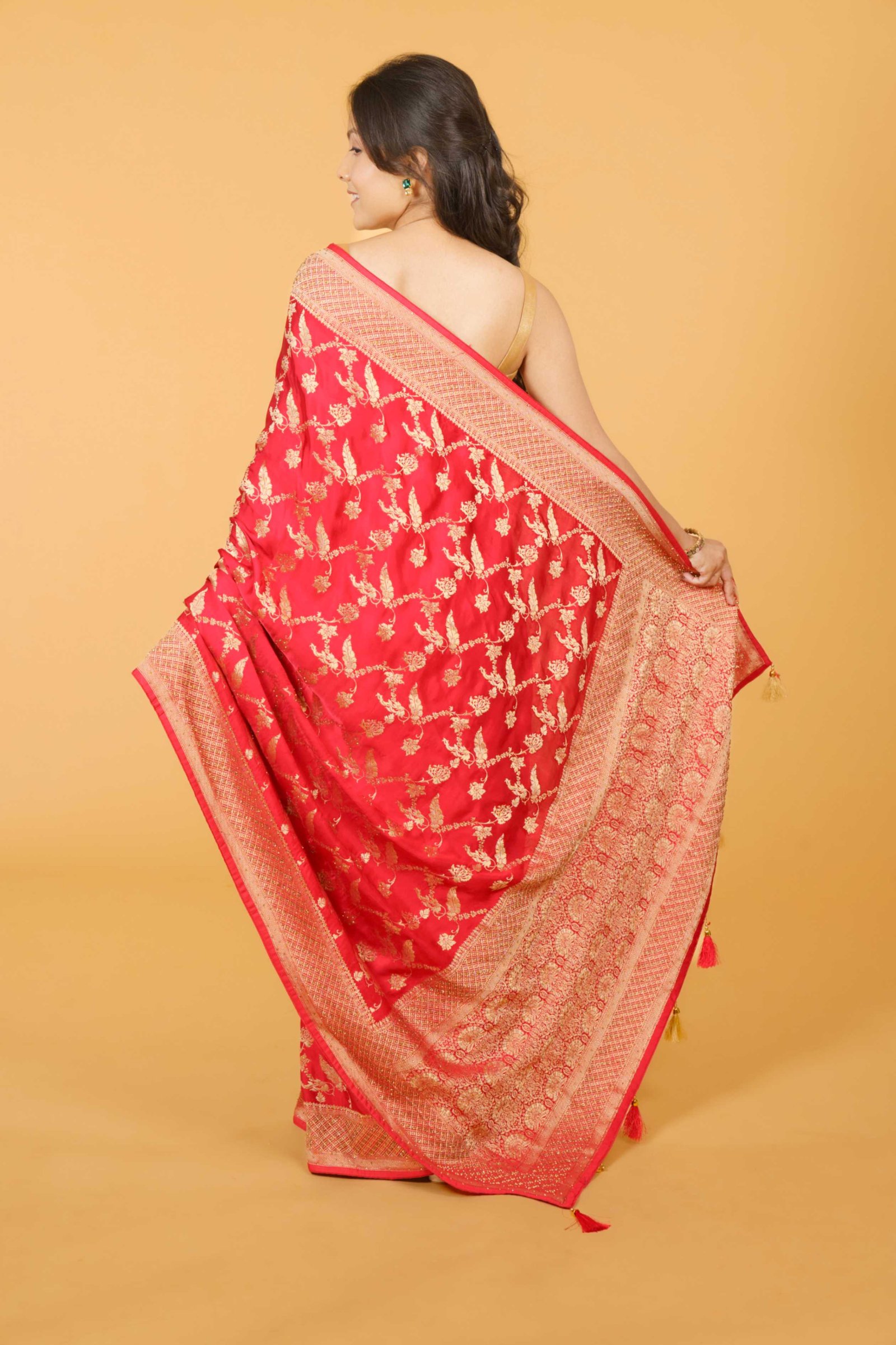 Red Saree with golden work